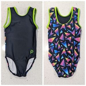 GREAT Plum Gymnastics Dance Leotard Extra Small Flip Side Neon GEOMETRIC Print
